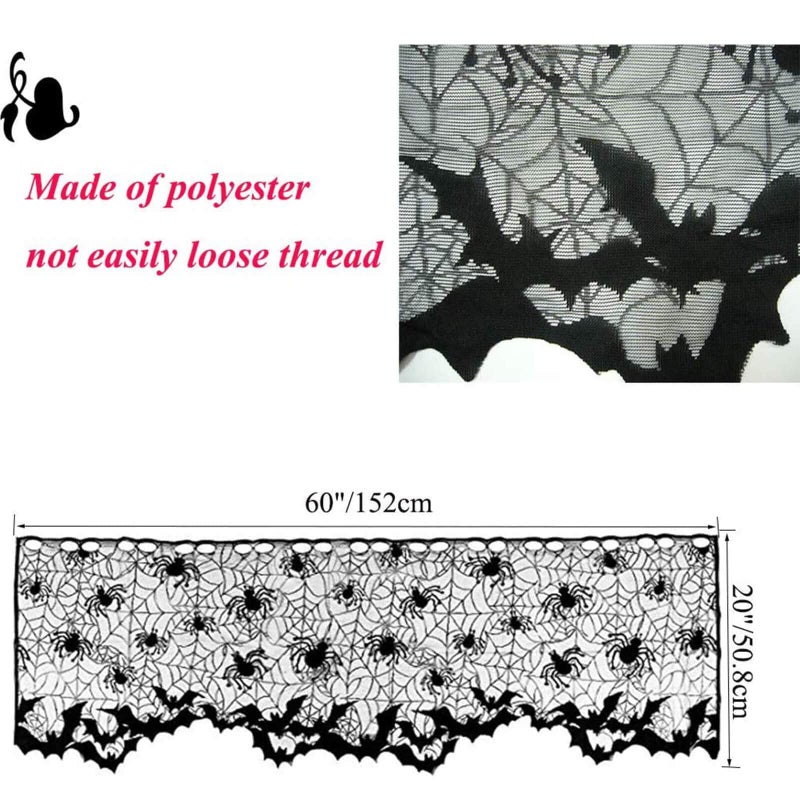 Orgrimmar 2 PCS Halloween Spider Web Lamp Shades Topper Lace Cobweb Window Door Fireplace Mantle Scarf Cover with 2 PCS Ribbon for Halloween Themed Party Decoration, 20" x 60" - Image 4